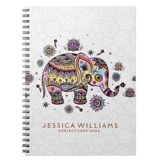 Carnet Fleurs colorées mignonnes Illustration d'éléphant (Devant)