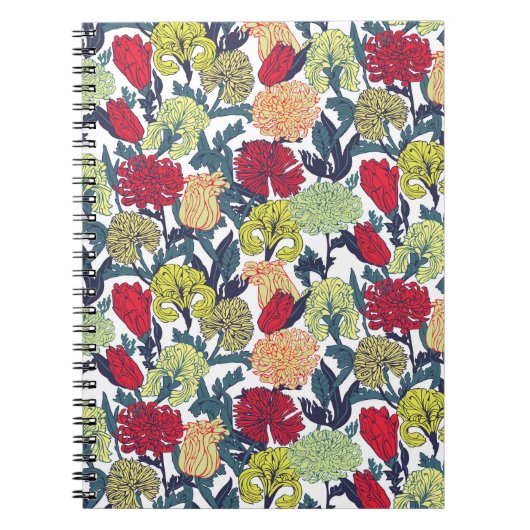 Carnet Fleurs colorées : motif blanc transparent. (Devant)