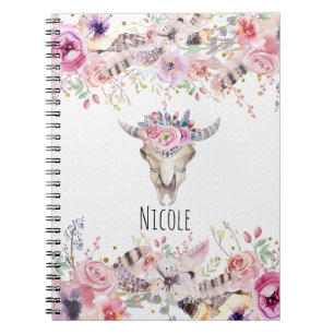 Carnet Fleurs & Crâne de Vache Rustique Campagne Glamour 