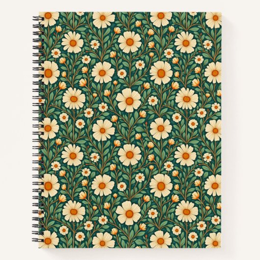 Carnet Fleurs crème sur fond vert (Devant)