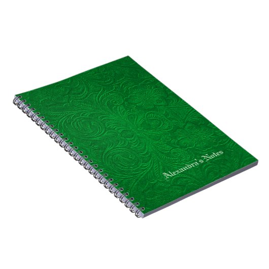 Carnet Fleurs croisées vertes en daim look cuir (Côté Droit)