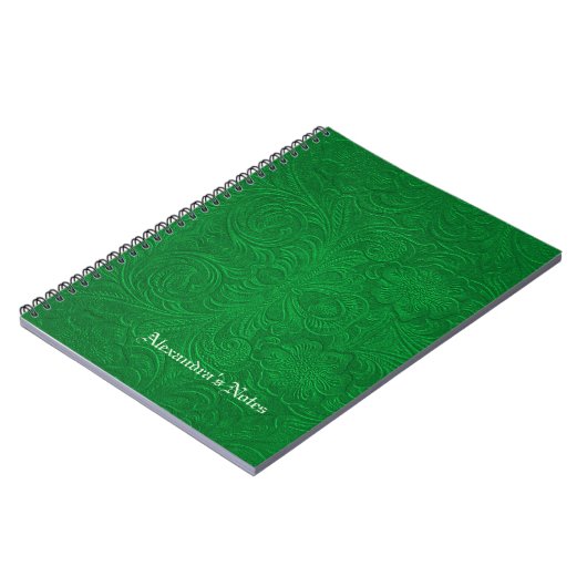 Carnet Fleurs croisées vertes en daim look cuir (Côté gauche)