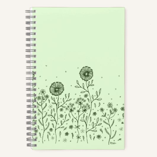 Carnet Fleurs dansantes sur un pré, vert clair (Recto)