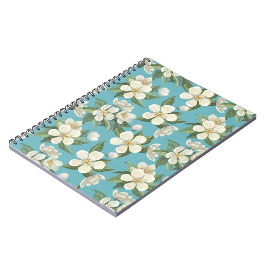 Carnet Fleurs d'aquarelle blanche Feuilles verts (Côté gauche)