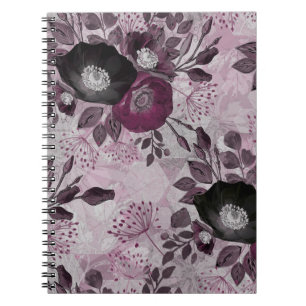 Carnet Fleurs d'aquarelle bordeaux.