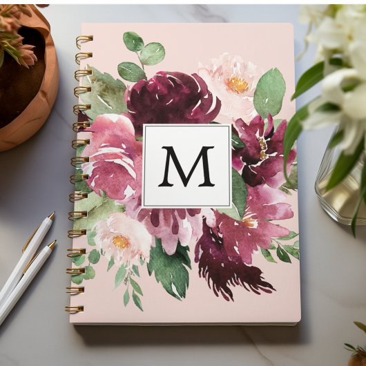 Carnet Fleurs d'aquarelle modernes Monogrammes