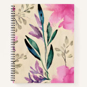 Carnet Fleurs d'aquarelle personnalisées rose pourpre mod (Devant)