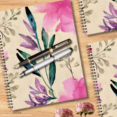 Carnet Fleurs d'aquarelle personnalisées rose pourpre mod