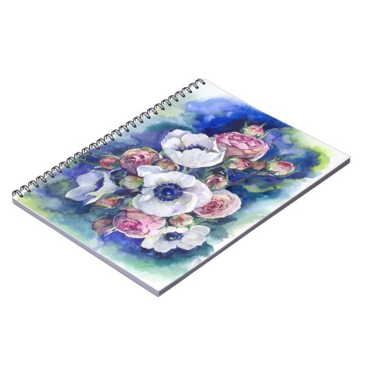 Carnet Fleurs d'aquarelle rose anémone flux d'illustratio (Côté gauche)