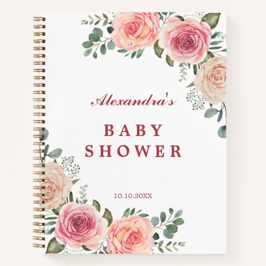 Carnet Fleurs d'aquarelle rose Baby shower invité (Devant)