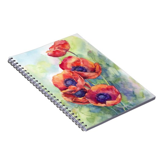 Carnet Fleurs d'aquarelle rouge pavot illustration fleurs (Côté Droit)