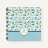 Carnet Fleurs d'aquarelle vert Boho Monogrammé (Devant)