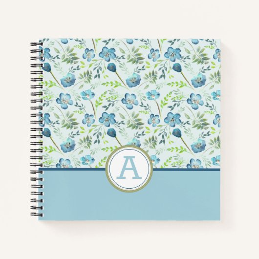 Carnet Fleurs d'aquarelle vert Boho Monogrammé (Devant)