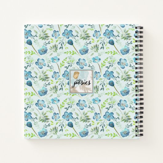 Carnet Fleurs d'aquarelle vert Boho Monogrammé (Dos)