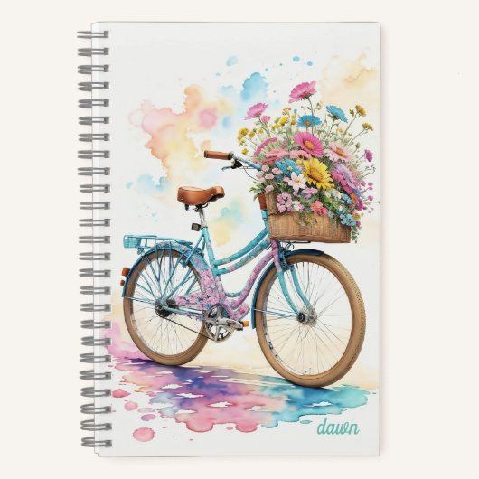 Carnet Fleurs de bicyclette rétro Aquarelle Art (Recto)
