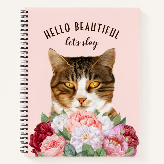 Carnet Fleurs de chats amusantes Bonjour belle rose (Devant)