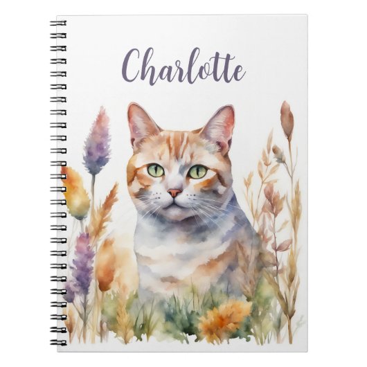 Carnet Fleurs de chats Aquarelle Ajouter Nom Lavender Ora (Devant)