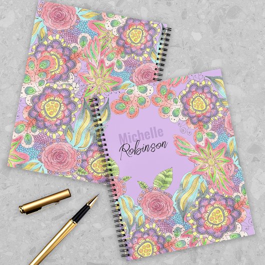 Carnet Fleurs de couleur de Bohème Whimsical sur violet