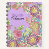 Carnet Fleurs de couleur de Bohème Whimsical sur violet (Devant)