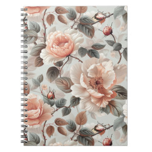 Carnet Fleurs de crème avec feuilles gris sur un gris cla