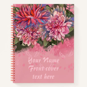 Carnet Fleurs de dahlias aquarelle rose