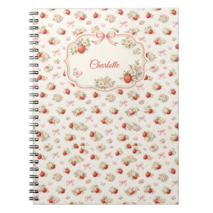 Carnet Fleurs de fraise vintage sans couture cottagecore
