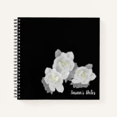 Carnet Fleurs de Gardenia blanches sur noir (Devant)