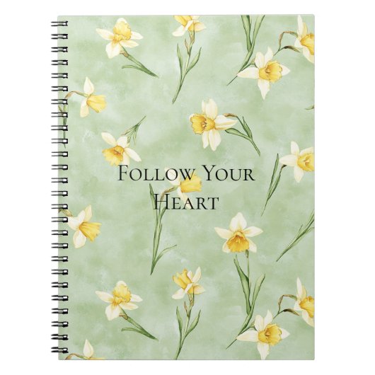 Carnet Fleurs de jonquilles jaune vert menthe (Devant)