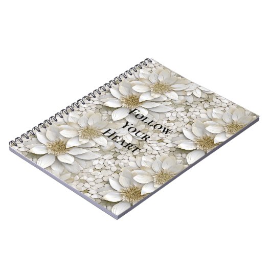 Carnet Fleurs de Lotus Blanc Or (Côté gauche)