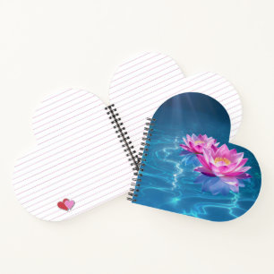 Carnet Fleurs de Lotus rose flottant sur l'eau bleu crist