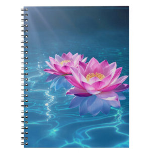 Carnet Fleurs de Lotus rose flottant sur l'eau bleu crist