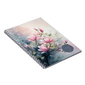 Carnet Fleurs de magnolia rose botanique monogrammé (Côté Droit)