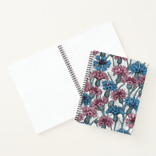 Carnet Fleurs de maïs roses et bleues, fleurs sauvages su