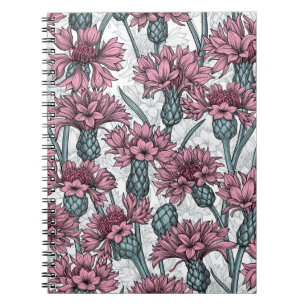 Carnet Fleurs de maïs roses, fleurs sauvages sur blanc