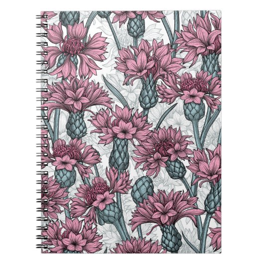 Carnet Fleurs de maïs roses, fleurs sauvages sur blanc (Devant)