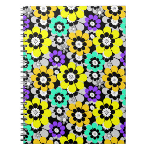 Carnet Fleurs de marguerite colorées Jaune Turquoise Viol