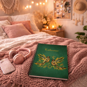 Carnet Fleurs de Oiseaux Vintage Personnalisées Vert