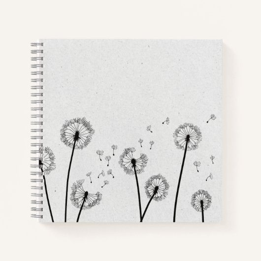 Carnet Fleurs de pissenlits aigrettes spores gris (Devant)