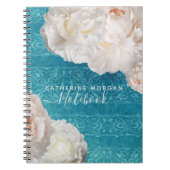 Carnet Fleurs de pivoines blanches sur motif de damas tur (Devant)