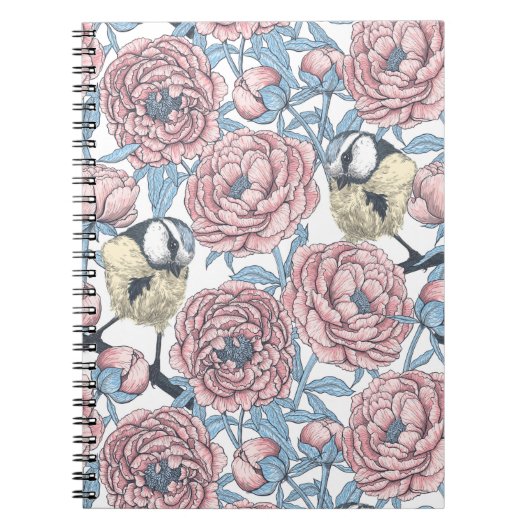 Carnet Fleurs de pivoines et oiseaux (Devant)