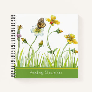 Carnet Fleurs de prairie de jardin papillon abeilles carr