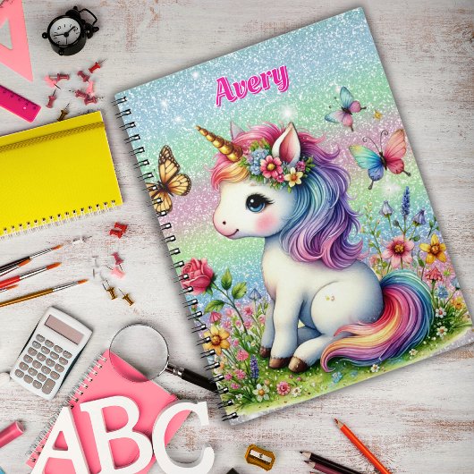 Carnet Fleurs de pré licorne pailletée 