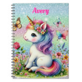 Carnet Fleurs de pré licorne pailletée  (Devant)