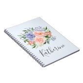 Carnet Fleurs de printemps bleu rose aquarelle monogrammé (Côté Droit)