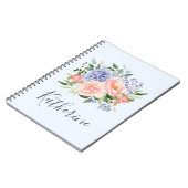 Carnet Fleurs de printemps bleu rose aquarelle monogrammé (Côté gauche)