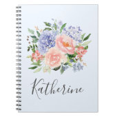 Carnet Fleurs de printemps bleu rose aquarelle monogrammé (Devant)