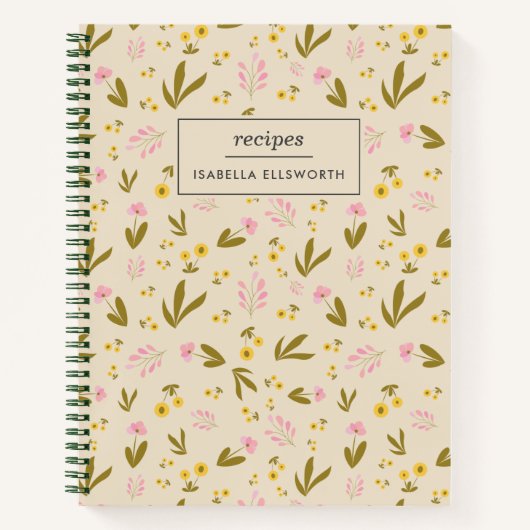 Carnet Fleurs de printemps rose vert Floral recette perso (Devant)