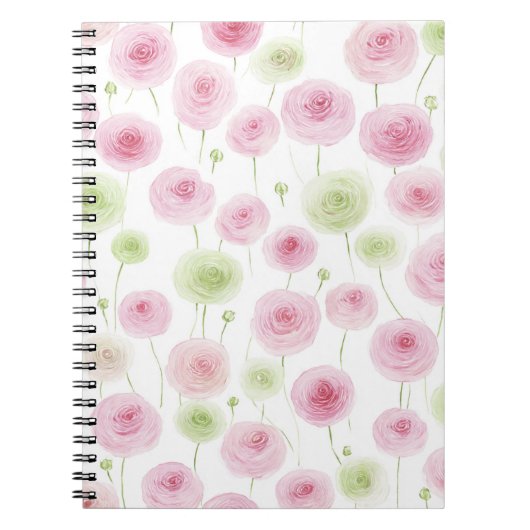 Carnet Fleurs de Renoncule Rose Menthe (Devant)