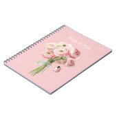 Carnet Fleurs de Renoncule Rose Pâle Coccinelle (Côté gauche)