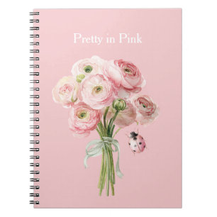 Carnet Fleurs de Renoncule Rose Pâle Coccinelle